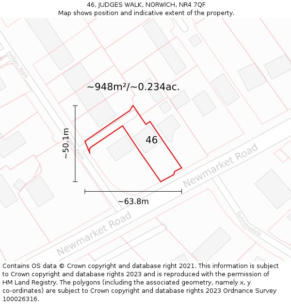 46, JUDGES WALK, NORWICH, NR4 7QF: Plot and title map