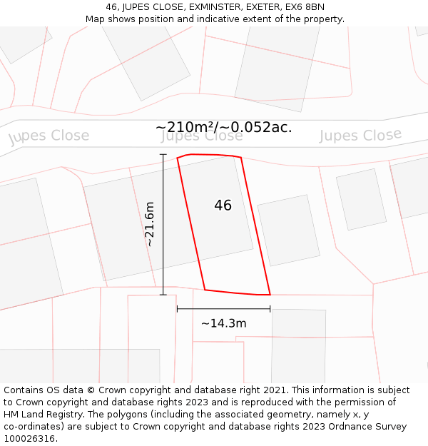 46, JUPES CLOSE, EXMINSTER, EXETER, EX6 8BN: Plot and title map