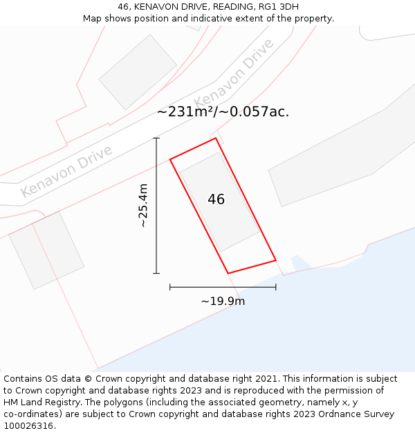 46, KENAVON DRIVE, READING, RG1 3DH: Plot and title map