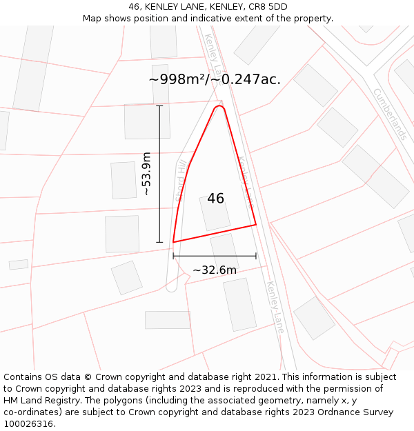 46, KENLEY LANE, KENLEY, CR8 5DD: Plot and title map