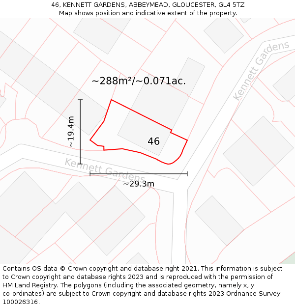 46, KENNETT GARDENS, ABBEYMEAD, GLOUCESTER, GL4 5TZ: Plot and title map