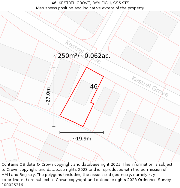 46, KESTREL GROVE, RAYLEIGH, SS6 9TS: Plot and title map