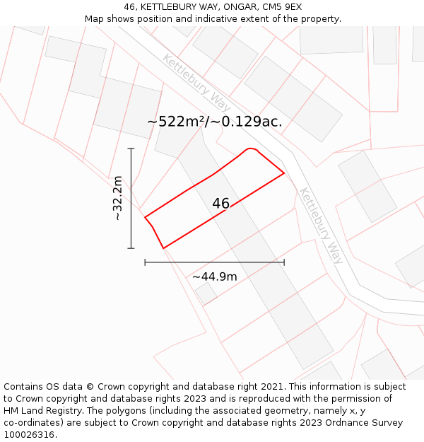 46, KETTLEBURY WAY, ONGAR, CM5 9EX: Plot and title map