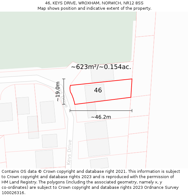 46, KEYS DRIVE, WROXHAM, NORWICH, NR12 8SS: Plot and title map