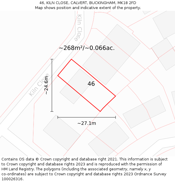 46, KILN CLOSE, CALVERT, BUCKINGHAM, MK18 2FD: Plot and title map