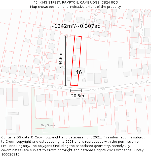 46, KING STREET, RAMPTON, CAMBRIDGE, CB24 8QD: Plot and title map