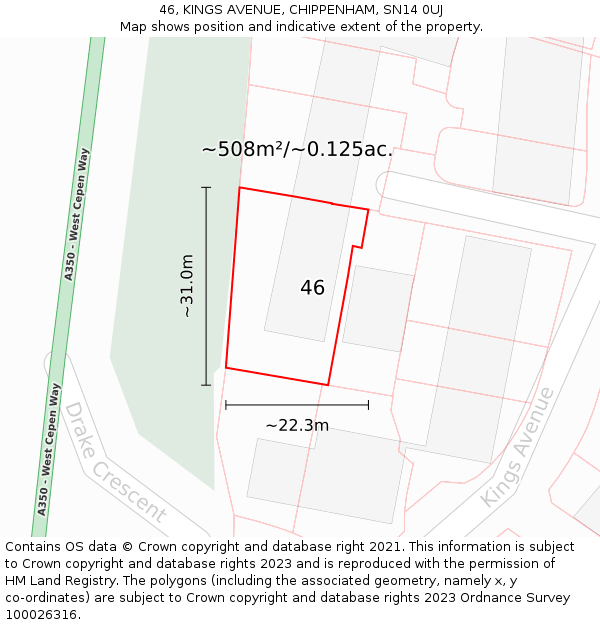 46, KINGS AVENUE, CHIPPENHAM, SN14 0UJ: Plot and title map