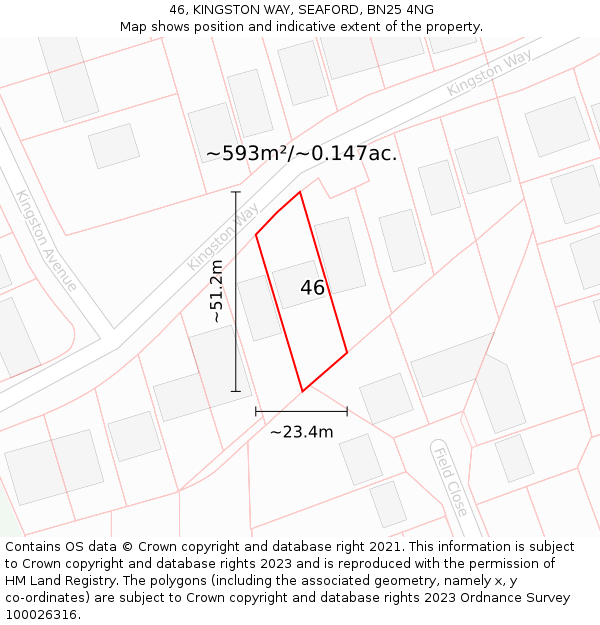 46, KINGSTON WAY, SEAFORD, BN25 4NG: Plot and title map