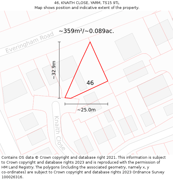 46, KNAITH CLOSE, YARM, TS15 9TL: Plot and title map