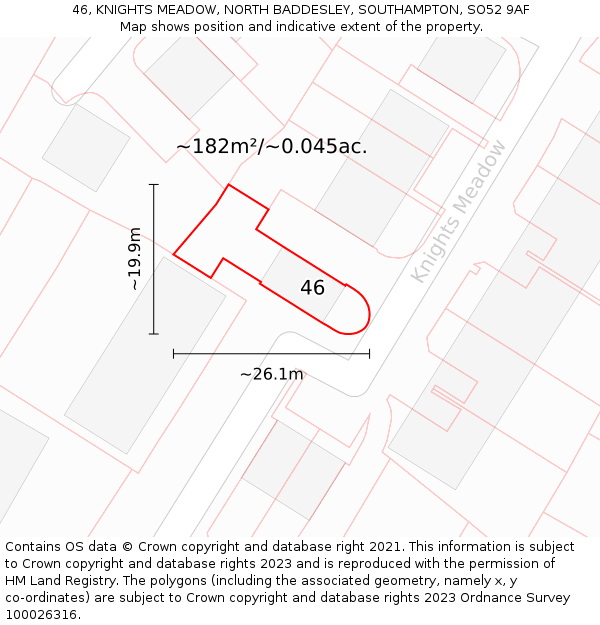 46, KNIGHTS MEADOW, NORTH BADDESLEY, SOUTHAMPTON, SO52 9AF: Plot and title map