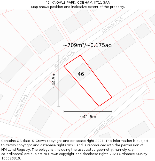 46, KNOWLE PARK, COBHAM, KT11 3AA: Plot and title map