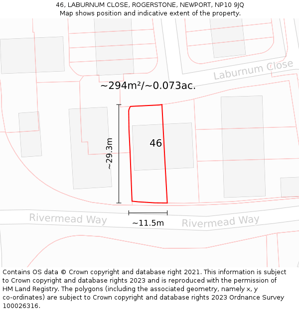 46, LABURNUM CLOSE, ROGERSTONE, NEWPORT, NP10 9JQ: Plot and title map