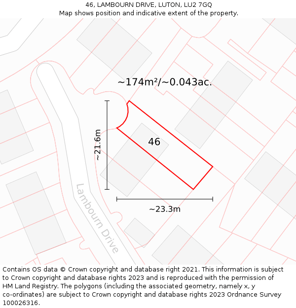46, LAMBOURN DRIVE, LUTON, LU2 7GQ: Plot and title map