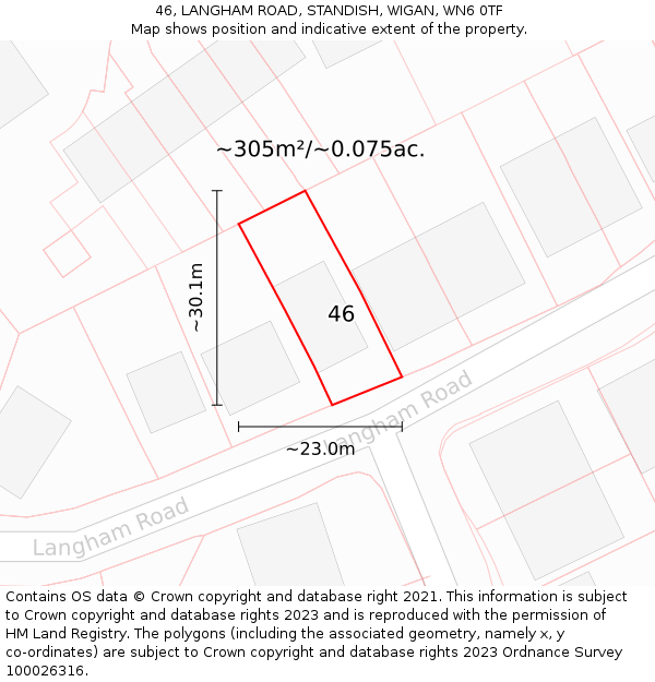 46, LANGHAM ROAD, STANDISH, WIGAN, WN6 0TF: Plot and title map