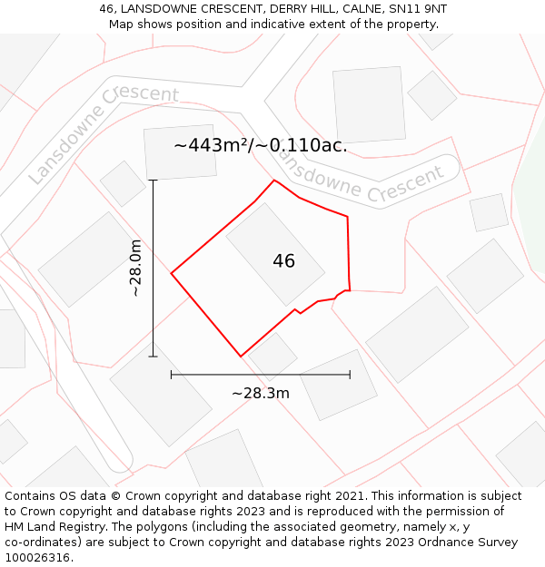 46, LANSDOWNE CRESCENT, DERRY HILL, CALNE, SN11 9NT: Plot and title map