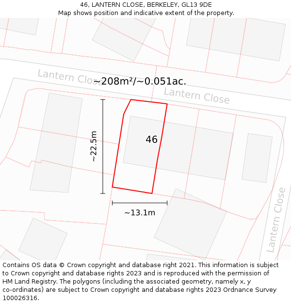 46, LANTERN CLOSE, BERKELEY, GL13 9DE: Plot and title map