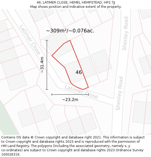 46, LATIMER CLOSE, HEMEL HEMPSTEAD, HP2 7JJ: Plot and title map