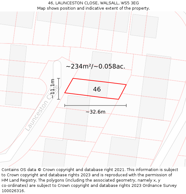 46, LAUNCESTON CLOSE, WALSALL, WS5 3EG: Plot and title map