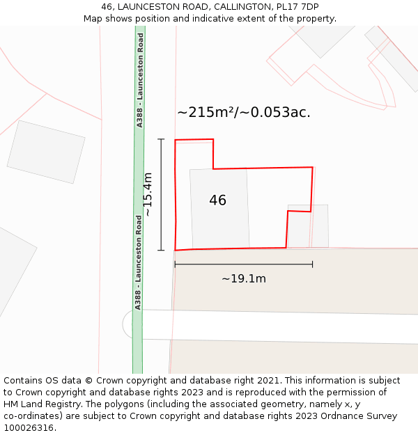 46, LAUNCESTON ROAD, CALLINGTON, PL17 7DP: Plot and title map