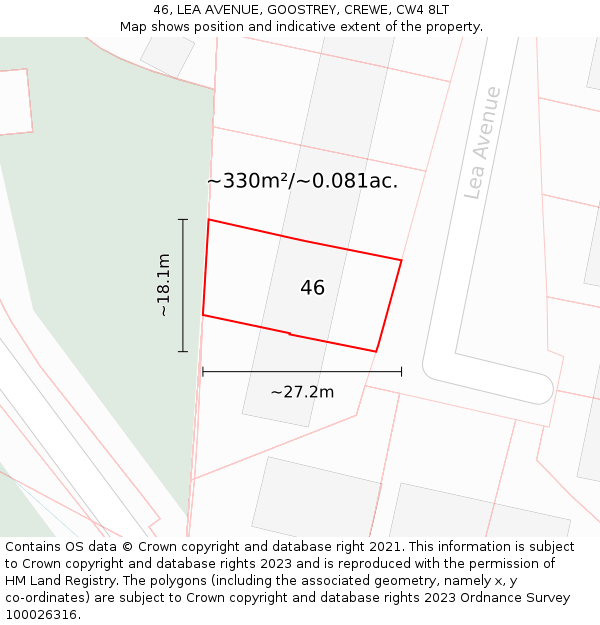 46, LEA AVENUE, GOOSTREY, CREWE, CW4 8LT: Plot and title map