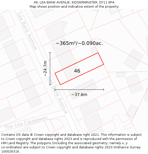 46, LEA BANK AVENUE, KIDDERMINSTER, DY11 6PA: Plot and title map