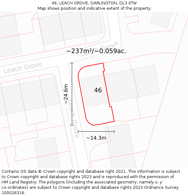 46, LEACH GROVE, DARLINGTON, DL3 0TW: Plot and title map