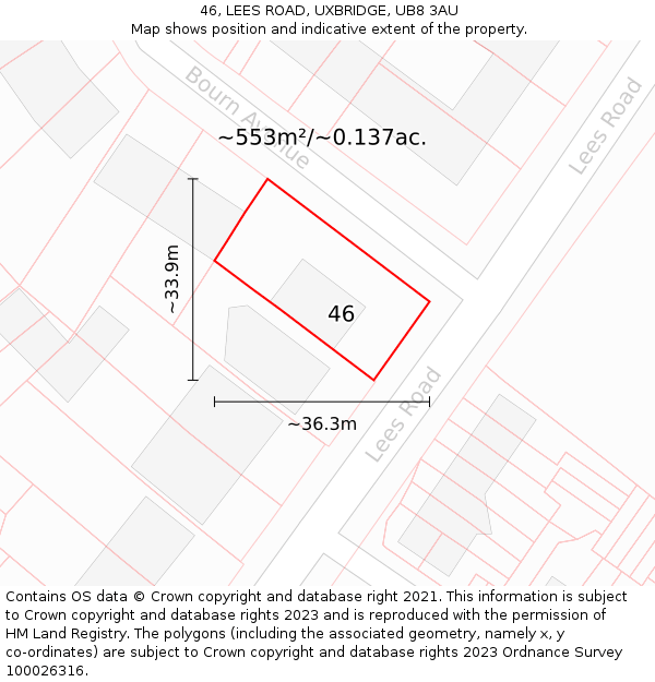 46, LEES ROAD, UXBRIDGE, UB8 3AU: Plot and title map