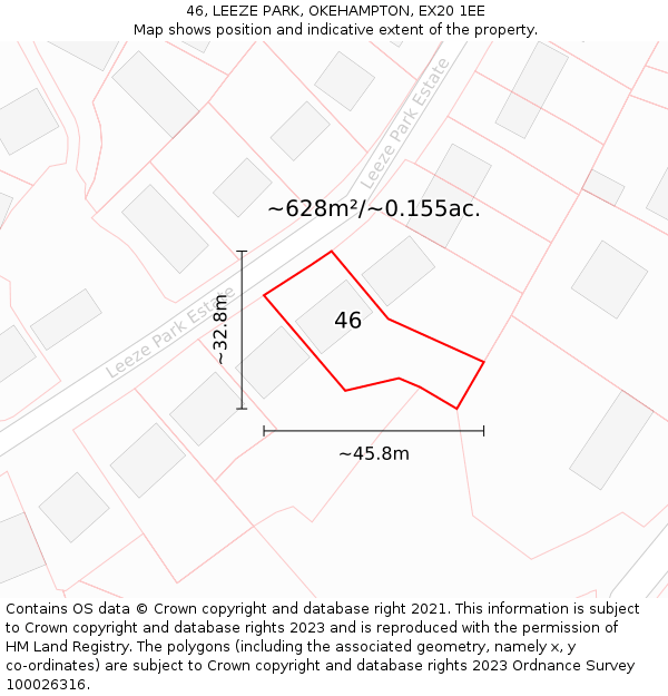 46, LEEZE PARK, OKEHAMPTON, EX20 1EE: Plot and title map