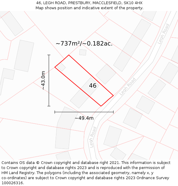 46, LEGH ROAD, PRESTBURY, MACCLESFIELD, SK10 4HX: Plot and title map