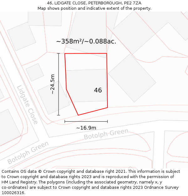 46, LIDGATE CLOSE, PETERBOROUGH, PE2 7ZA: Plot and title map