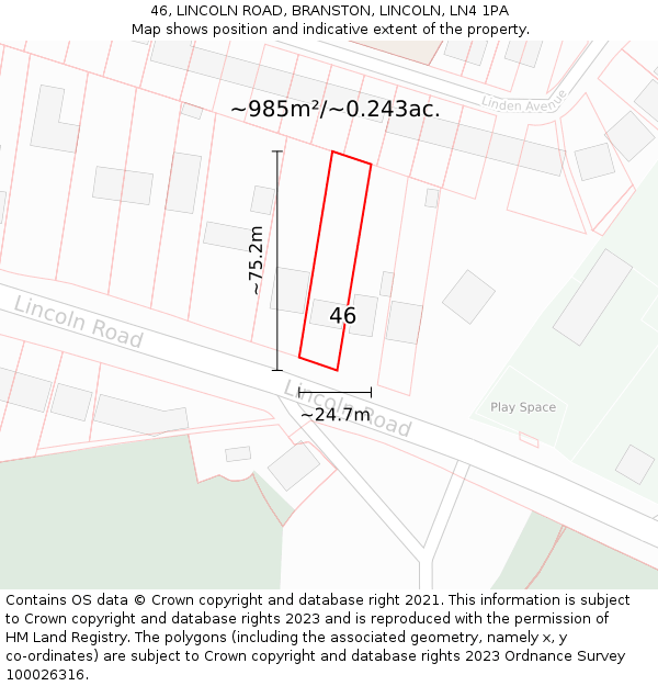 46, LINCOLN ROAD, BRANSTON, LINCOLN, LN4 1PA: Plot and title map