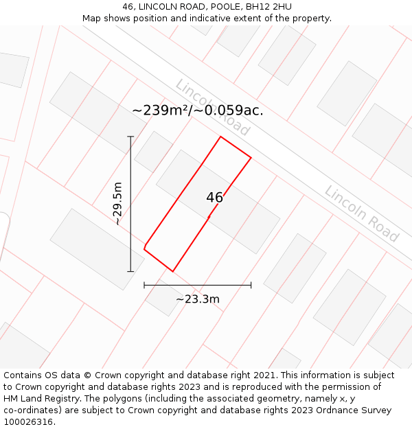 46, LINCOLN ROAD, POOLE, BH12 2HU: Plot and title map