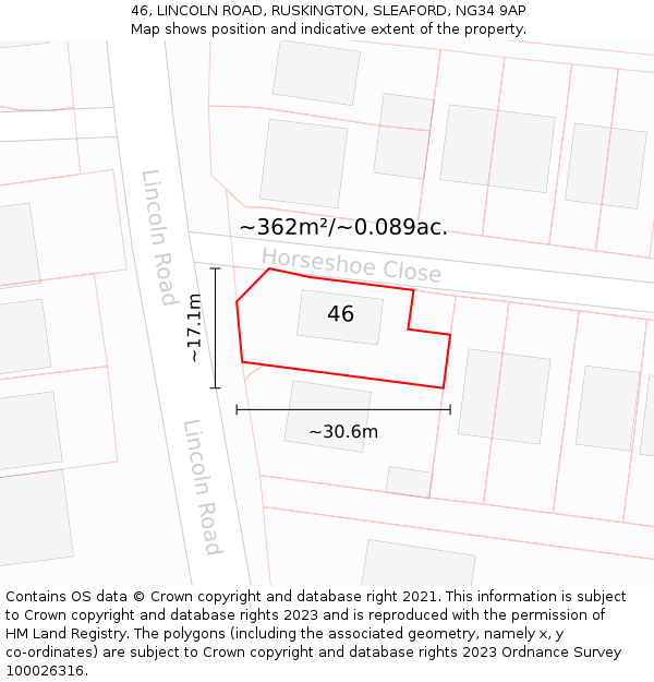 46, LINCOLN ROAD, RUSKINGTON, SLEAFORD, NG34 9AP: Plot and title map
