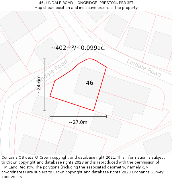 46, LINDALE ROAD, LONGRIDGE, PRESTON, PR3 3FT: Plot and title map