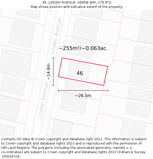 46, LINDEN AVENUE, HERNE BAY, CT6 8TZ: Plot and title map