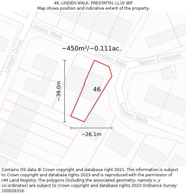 46, LINDEN WALK, PRESTATYN, LL19 9EF: Plot and title map