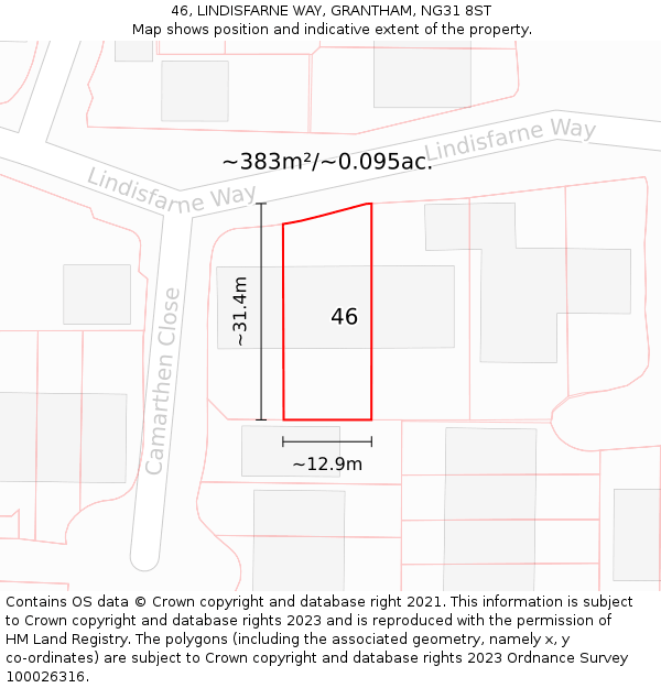 46, LINDISFARNE WAY, GRANTHAM, NG31 8ST: Plot and title map