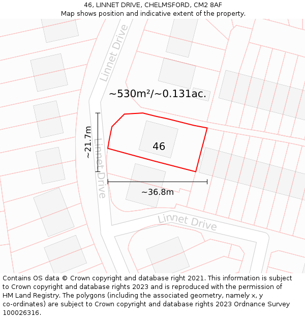 46, LINNET DRIVE, CHELMSFORD, CM2 8AF: Plot and title map