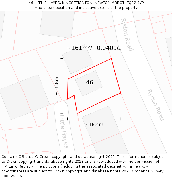 46, LITTLE HAYES, KINGSTEIGNTON, NEWTON ABBOT, TQ12 3YP: Plot and title map