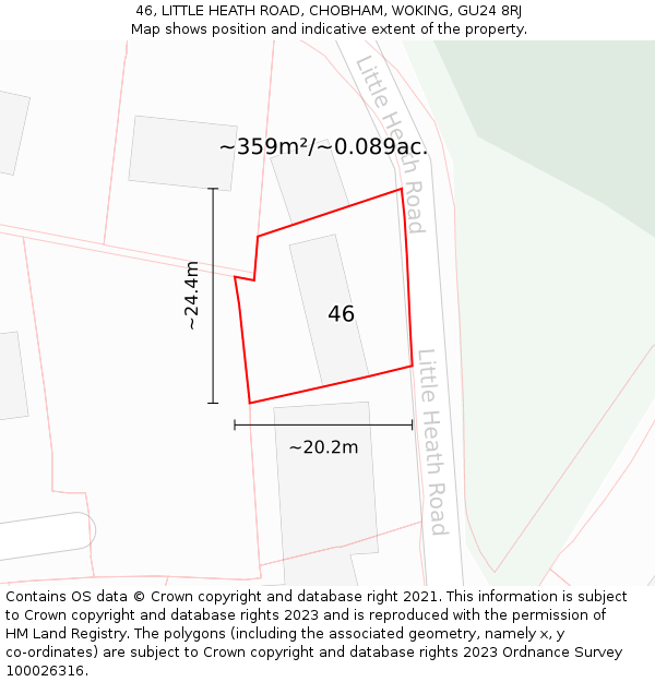 46, LITTLE HEATH ROAD, CHOBHAM, WOKING, GU24 8RJ: Plot and title map