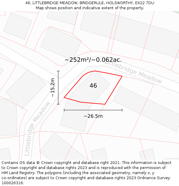 46, LITTLEBRIDGE MEADOW, BRIDGERULE, HOLSWORTHY, EX22 7DU: Plot and title map