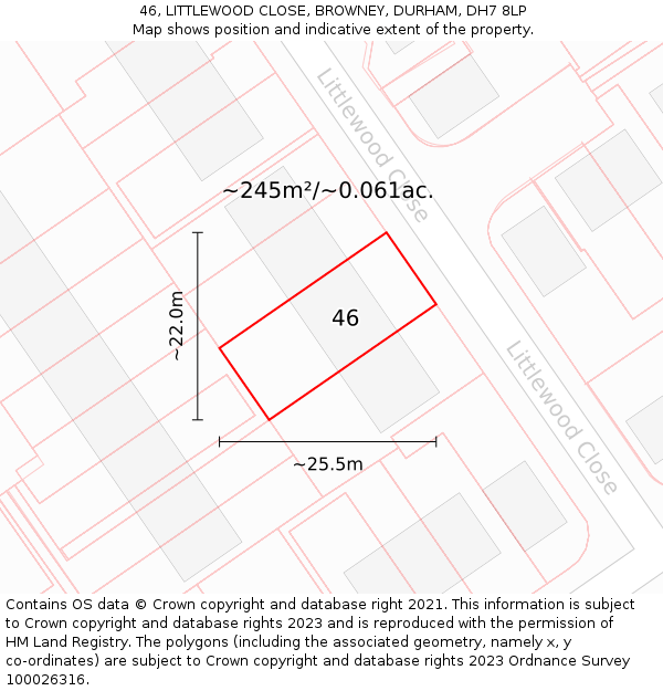 46, LITTLEWOOD CLOSE, BROWNEY, DURHAM, DH7 8LP: Plot and title map