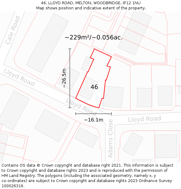 46, LLOYD ROAD, MELTON, WOODBRIDGE, IP12 1NU: Plot and title map