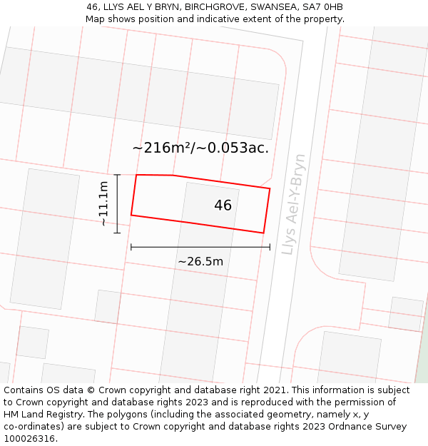 46, LLYS AEL Y BRYN, BIRCHGROVE, SWANSEA, SA7 0HB: Plot and title map