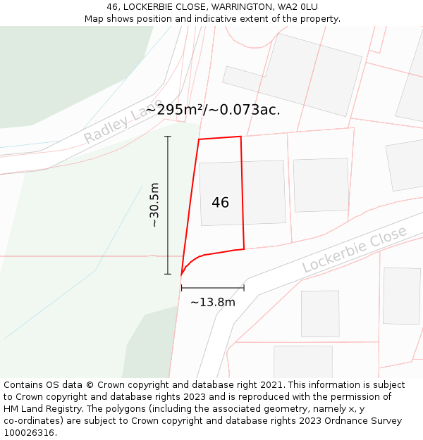 46, LOCKERBIE CLOSE, WARRINGTON, WA2 0LU: Plot and title map