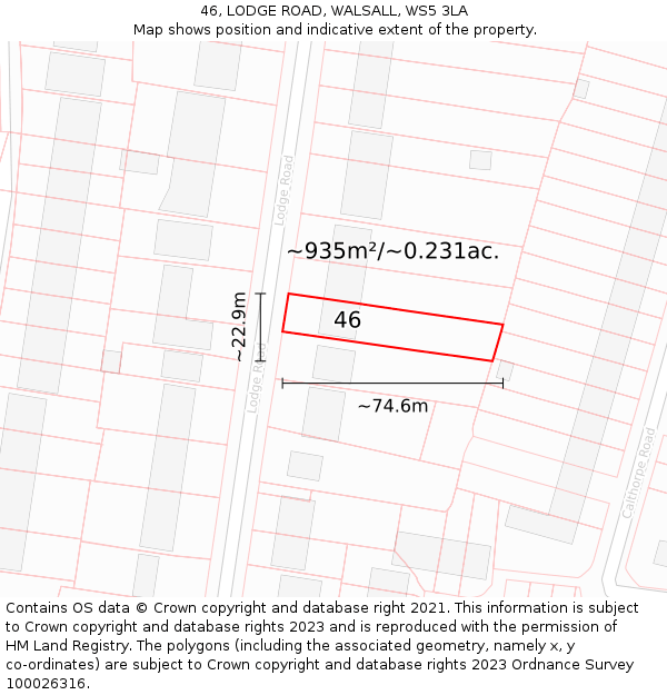 46, LODGE ROAD, WALSALL, WS5 3LA: Plot and title map