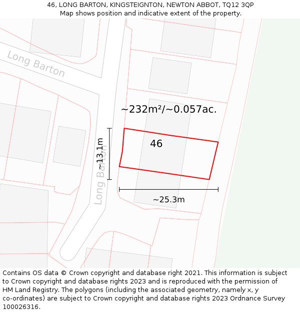 46, LONG BARTON, KINGSTEIGNTON, NEWTON ABBOT, TQ12 3QP: Plot and title map
