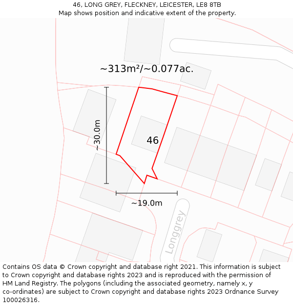 46, LONG GREY, FLECKNEY, LEICESTER, LE8 8TB: Plot and title map