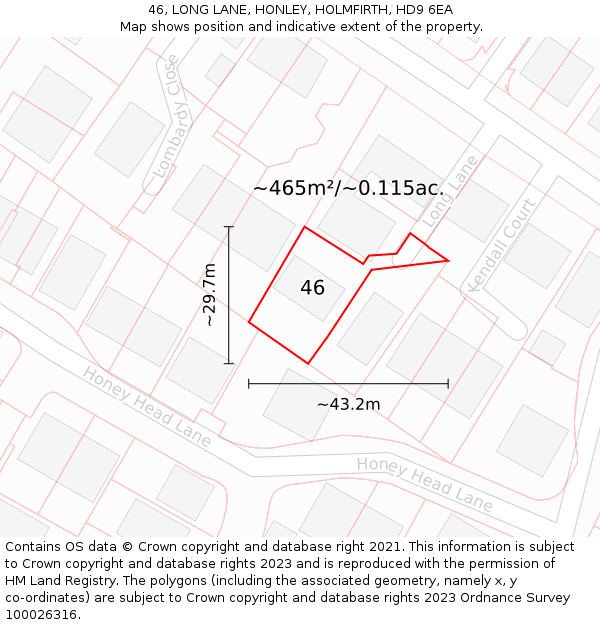 46, LONG LANE, HONLEY, HOLMFIRTH, HD9 6EA: Plot and title map