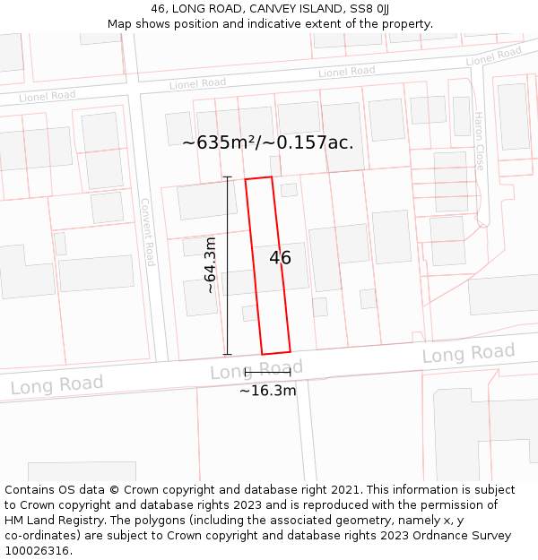 46, LONG ROAD, CANVEY ISLAND, SS8 0JJ: Plot and title map